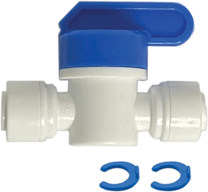 Filtration Warehouse Speed Fit 1/4 or 3/8 Inch Shut Off Valve, Push to Connect Plastic Plumbing Fitting, With Locking Clips, , Compare to PPSV040808WP (1/4" One Pack) - Image 1